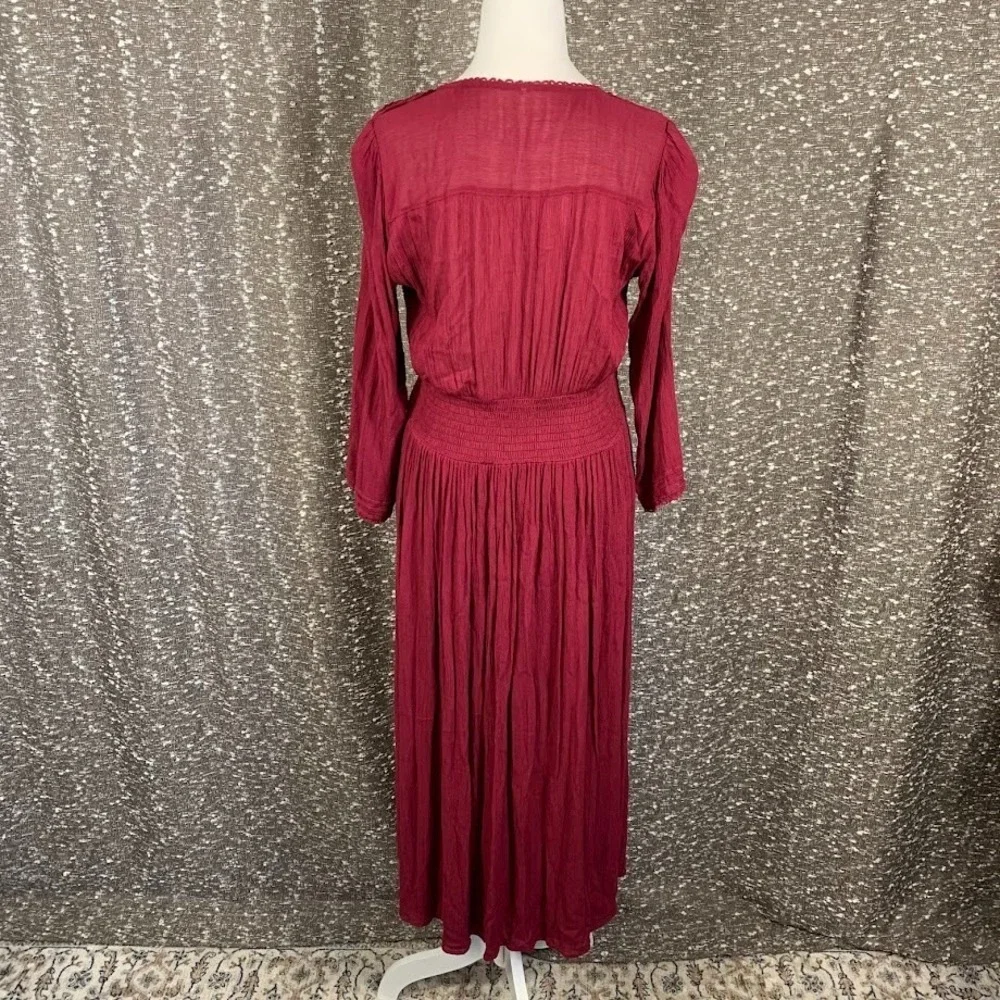 Free People‎ Flora Midi Dress Embroidered Velvet Boho Cottagecore Women's Medium